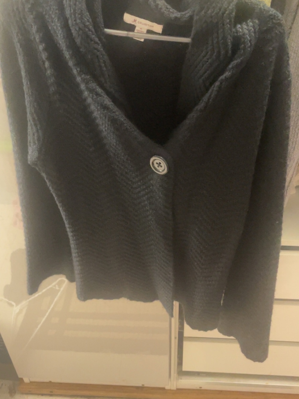JM Collection Black Shawl-Collar Button Cardigan